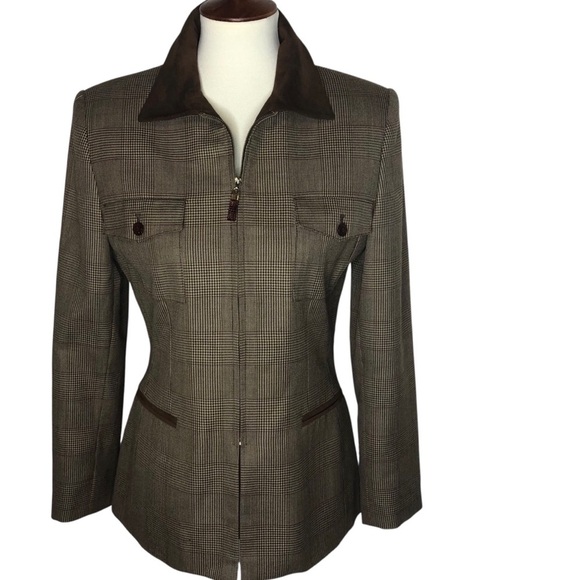 Vtg 90's Kasper For ASL Houndstooth Blazer Jacket Sz 4 Brown English Countryside - Picture 3 of 12
